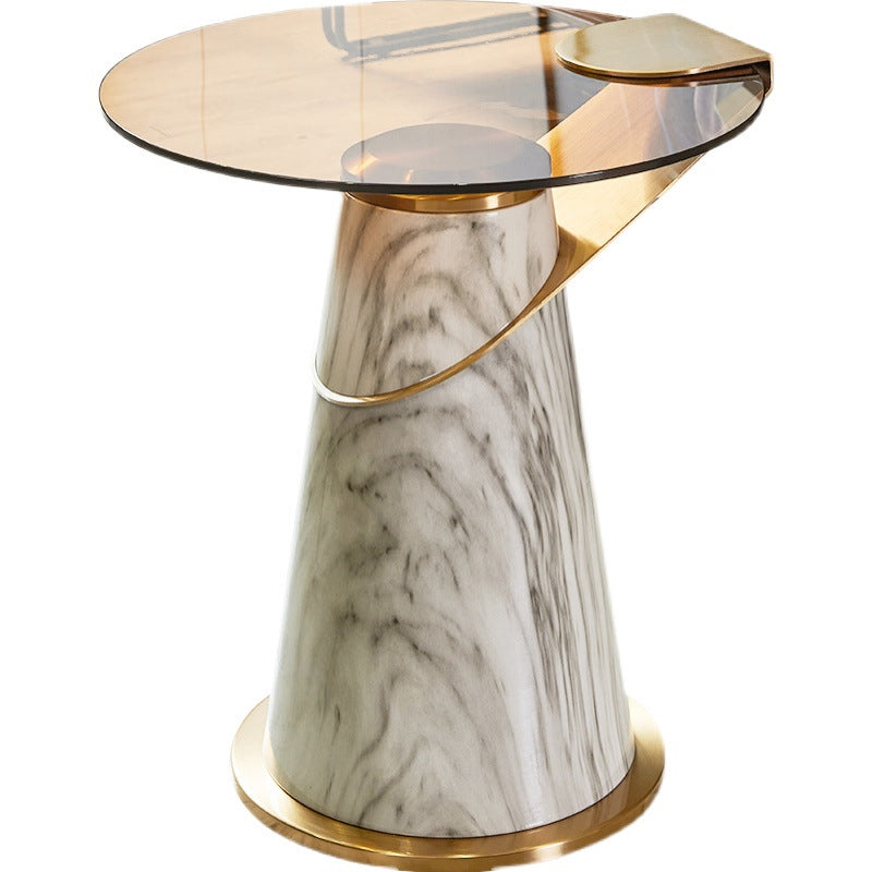 Contemporary Scandinavian Carbon Steel Tempered Glass Round Conical Coffee Table 1-Tier For Bedroom