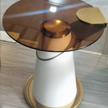 Contemporary Scandinavian Carbon Steel Tempered Glass Round Conical Coffee Table 1-Tier For Bedroom