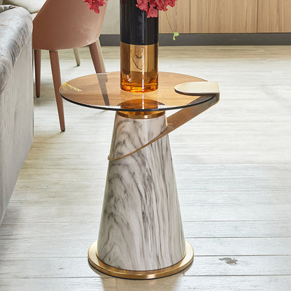 Contemporary Scandinavian Carbon Steel Tempered Glass Round Conical Coffee Table 1-Tier For Bedroom
