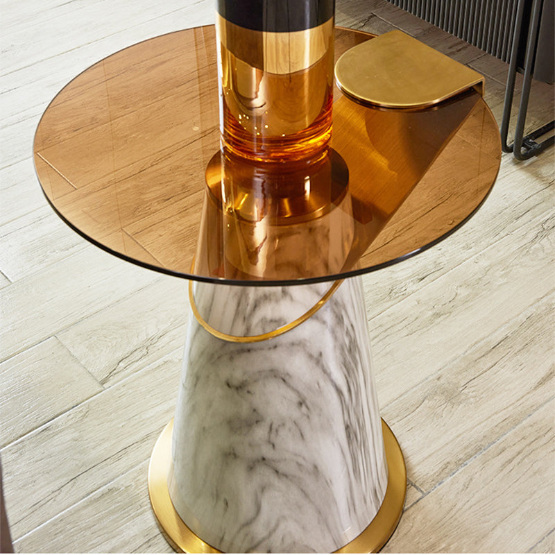 Contemporary Scandinavian Carbon Steel Tempered Glass Round Conical Coffee Table 1-Tier For Bedroom