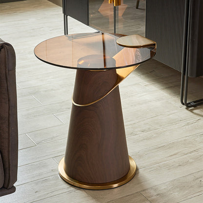 Contemporary Scandinavian Carbon Steel Tempered Glass Round Conical Coffee Table 1-Tier For Bedroom