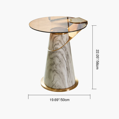Contemporary Scandinavian Carbon Steel Tempered Glass Round Conical Coffee Table 1-Tier For Bedroom