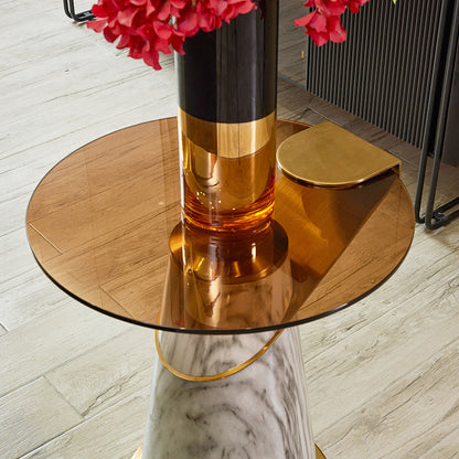 Contemporary Scandinavian Carbon Steel Tempered Glass Round Conical Coffee Table 1-Tier For Bedroom
