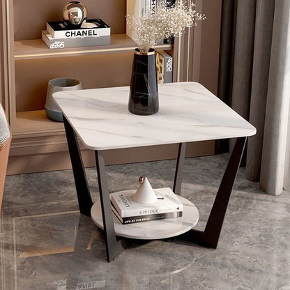 Contemporary Scandinavian Iron Sintered Stone Round Square Coffee Table 2-Tier For Living Room