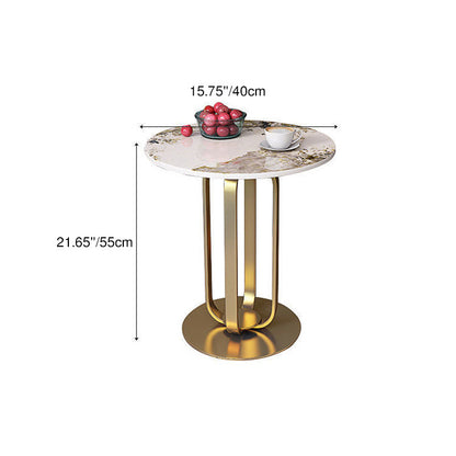 Contemporary Scandinavian Sintered Stone Iron Round End Table 1-Tier For Living Room
