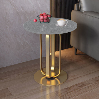 Contemporary Scandinavian Sintered Stone Iron Round End Table 1-Tier For Living Room