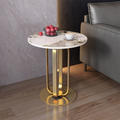 Contemporary Scandinavian Sintered Stone Iron Round End Table 1-Tier For Living Room