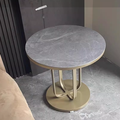 Contemporary Scandinavian Sintered Stone Iron Round End Table 1-Tier For Living Room