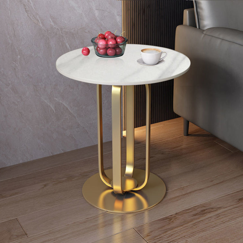 Contemporary Scandinavian Sintered Stone Iron Round End Table 1-Tier For Living Room