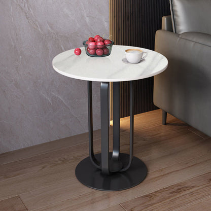 Contemporary Scandinavian Sintered Stone Iron Round End Table 1-Tier For Living Room