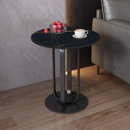 Contemporary Scandinavian Sintered Stone Iron Round End Table 1-Tier For Living Room