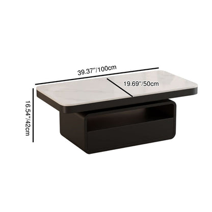 Traditional Vintage Sintered Stone High Carbon Steel Plywood Rounded Rectangle Coffee Table With 2-Tiers For Living Room