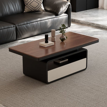 Traditional Vintage Sintered Stone High Carbon Steel Plywood Rounded Rectangle Coffee Table With 2-Tiers For Living Room