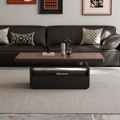 Traditional Vintage Sintered Stone High Carbon Steel Plywood Rounded Rectangle Coffee Table With 2-Tiers For Living Room
