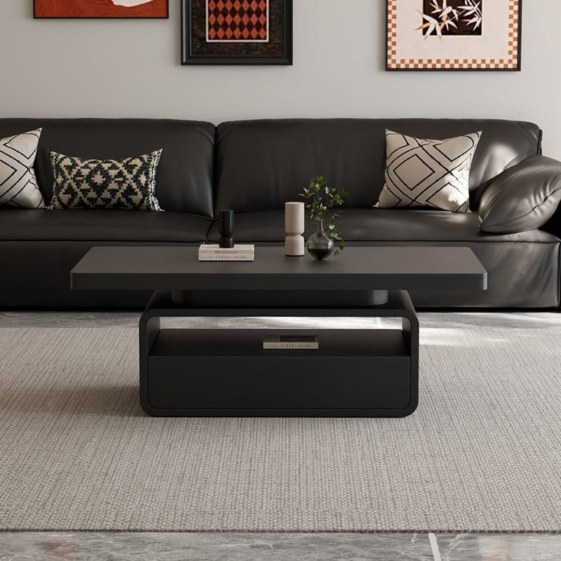 Traditional Vintage Sintered Stone High Carbon Steel Plywood Rounded Rectangle Coffee Table With 2-Tiers For Living Room