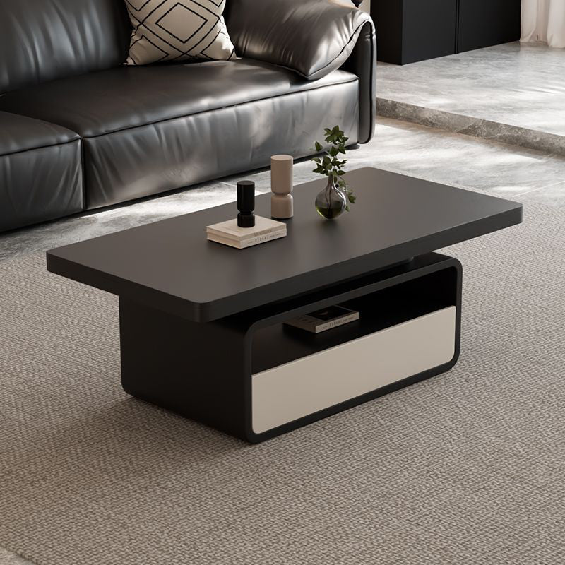 Traditional Vintage Sintered Stone High Carbon Steel Plywood Rounded Rectangle Coffee Table With 2-Tiers For Living Room