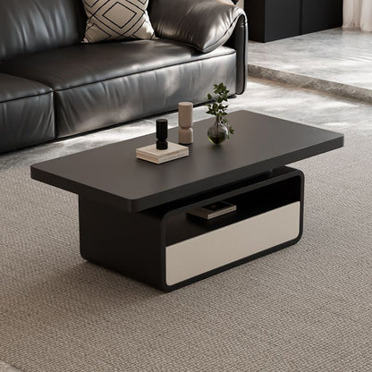 Traditional Vintage Sintered Stone High Carbon Steel Plywood Rounded Rectangle Coffee Table With 2-Tiers For Living Room