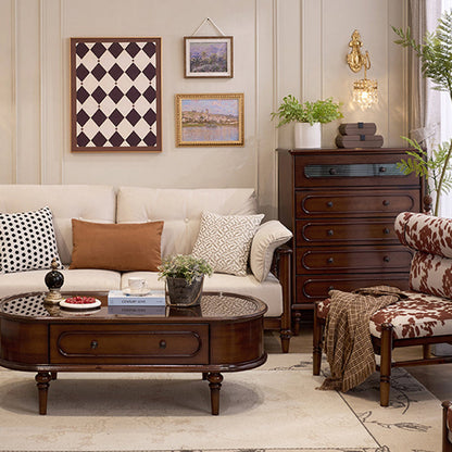 Traditional French Mahogany Rounded Rectangle Storage Cabinet With 5 Drawers For Living Room