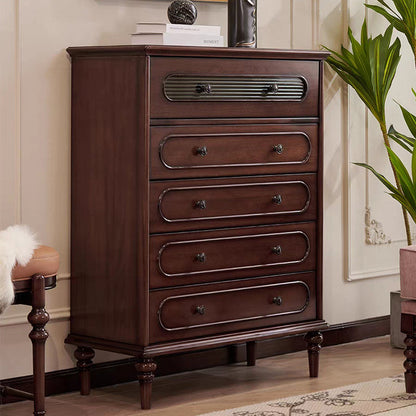 Traditional French Mahogany Rounded Rectangle Storage Cabinet With 5 Drawers For Living Room
