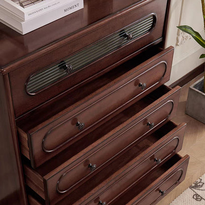 Traditional French Mahogany Rounded Rectangle Storage Cabinet With 5 Drawers For Living Room
