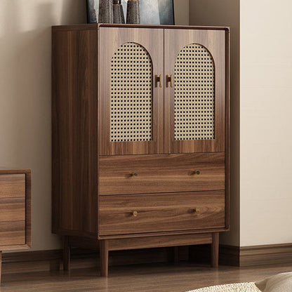 Traditional Chinese Particle Board Rubber Wood Rattan Glass Rectangular Cylindrical Storage Cabinet 2/4-Drawer For Living Room