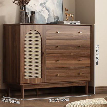 Traditional Chinese Particle Board Rubber Wood Rattan Glass Rectangular Cylindrical Storage Cabinet 2/4-Drawer For Living Room