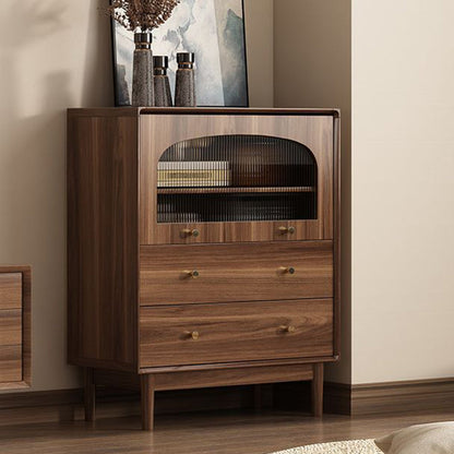 Traditional Chinese Particle Board Rubber Wood Rattan Glass Rectangular Cylindrical Storage Cabinet 2/4-Drawer For Living Room