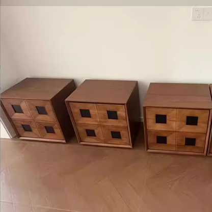 Traditional Vintage Ash Wood Square Storage Cabinet 2-Drawer For Living Room