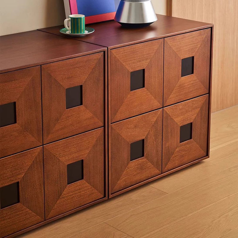 Traditional Vintage Ash Wood Square Storage Cabinet 2-Drawer For Living Room