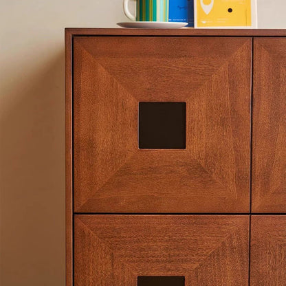Traditional Vintage Ash Wood Square Storage Cabinet 2-Drawer For Living Room