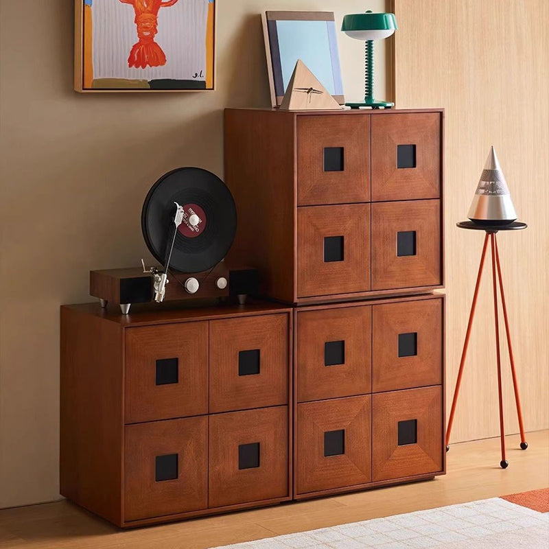 Traditional Vintage Ash Wood Square Storage Cabinet 2-Drawer For Living Room