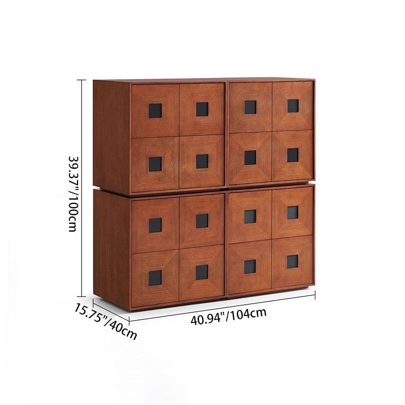 Traditional Vintage Ash Wood Square Storage Cabinet 2-Drawer For Living Room