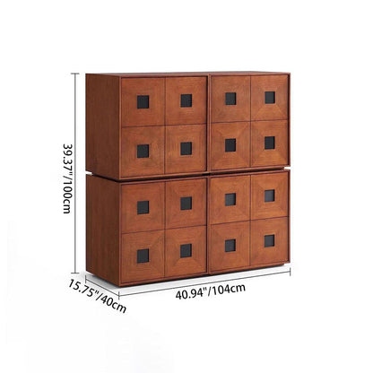 Traditional Vintage Ash Wood Square Storage Cabinet 2-Drawer For Living Room