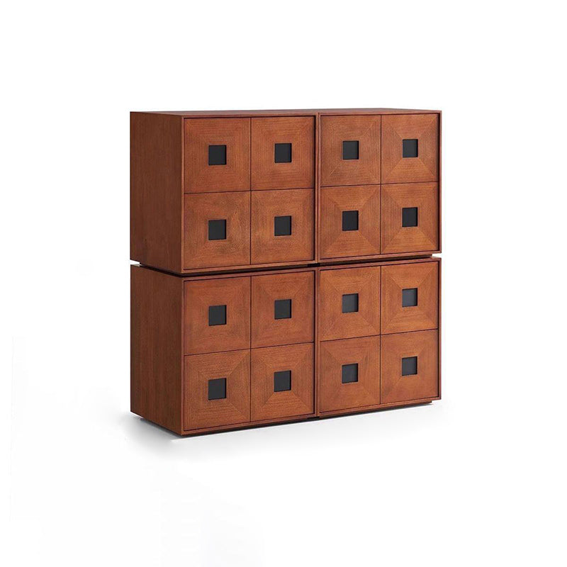 Traditional Vintage Ash Wood Square Storage Cabinet 2-Drawer For Living Room
