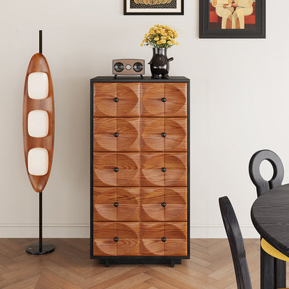 Traditional Chinese Red Oak Spherical Rectangular Storage Cabinet 3/4/5-Drawer For Living Room