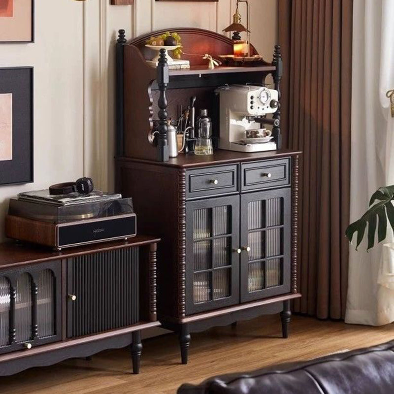 Traditional French Pine Wood Glass Rectangular Roman Column Storage Cabinet 2-Drawer For Living Room