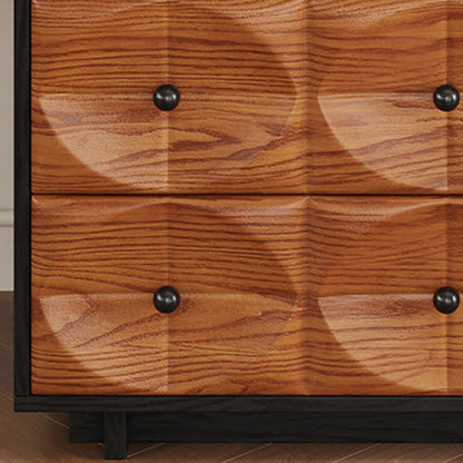 Traditional Chinese Red Oak Spherical Rectangular Storage Cabinet 3/4/5-Drawer For Living Room