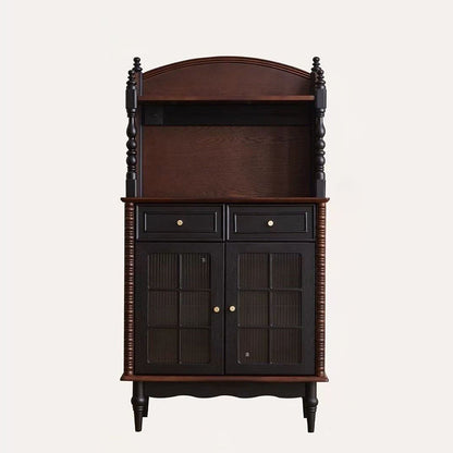 Traditional French Pine Wood Glass Rectangular Roman Column Storage Cabinet 2-Drawer For Living Room