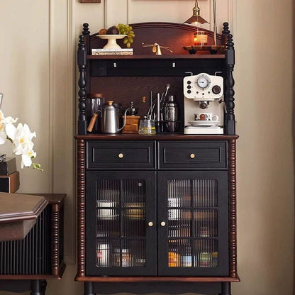 Traditional French Pine Wood Glass Rectangular Roman Column Storage Cabinet 2-Drawer For Living Room