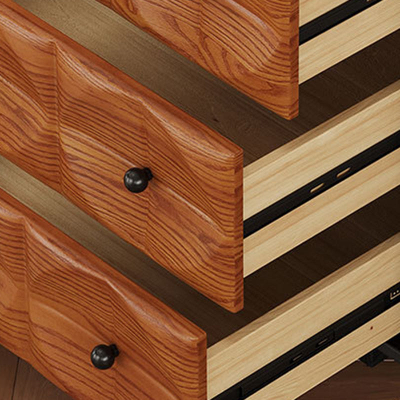 Traditional Chinese Red Oak Spherical Rectangular Storage Cabinet 3/4/5-Drawer For Living Room