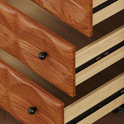 Traditional Chinese Red Oak Spherical Rectangular Storage Cabinet 3/4/5-Drawer For Living Room