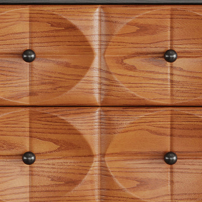 Traditional Chinese Red Oak Spherical Rectangular Storage Cabinet 3/4/5-Drawer For Living Room