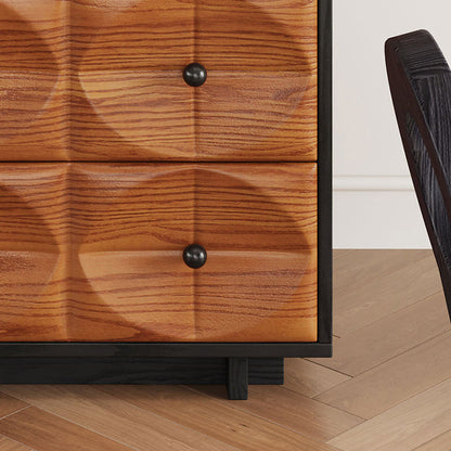 Traditional Chinese Red Oak Spherical Rectangular Storage Cabinet 3/4/5-Drawer For Living Room
