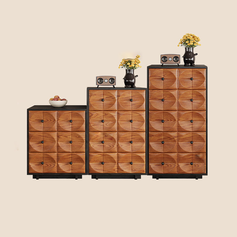 Traditional Chinese Red Oak Spherical Rectangular Storage Cabinet 3/4/5-Drawer For Living Room