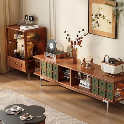 Traditional French Boxwood Glass Stainless Steel Rounded Rectangular Storage Cabinet 1-Drawer For Living Room