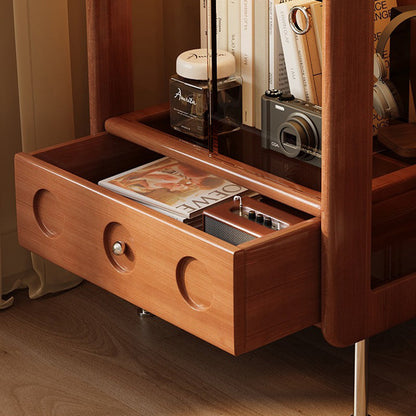 Traditional French Boxwood Glass Stainless Steel Rounded Rectangular Storage Cabinet 1-Drawer For Living Room