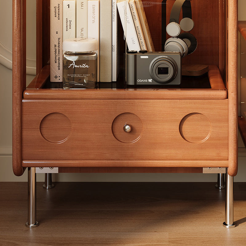 Traditional French Boxwood Glass Stainless Steel Rounded Rectangular Storage Cabinet 1-Drawer For Living Room
