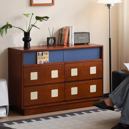 Traditional French Boxwood Plywood Rectangular Square Storage Cabinet 5/6-Drawer For Living Room