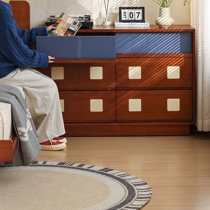 Traditional French Boxwood Plywood Rectangular Square Storage Cabinet 5/6-Drawer For Living Room