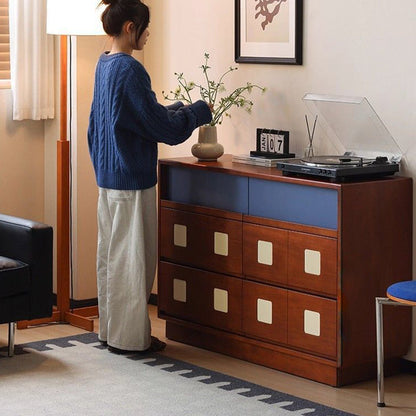 Traditional French Boxwood Plywood Rectangular Square Storage Cabinet 5/6-Drawer For Living Room